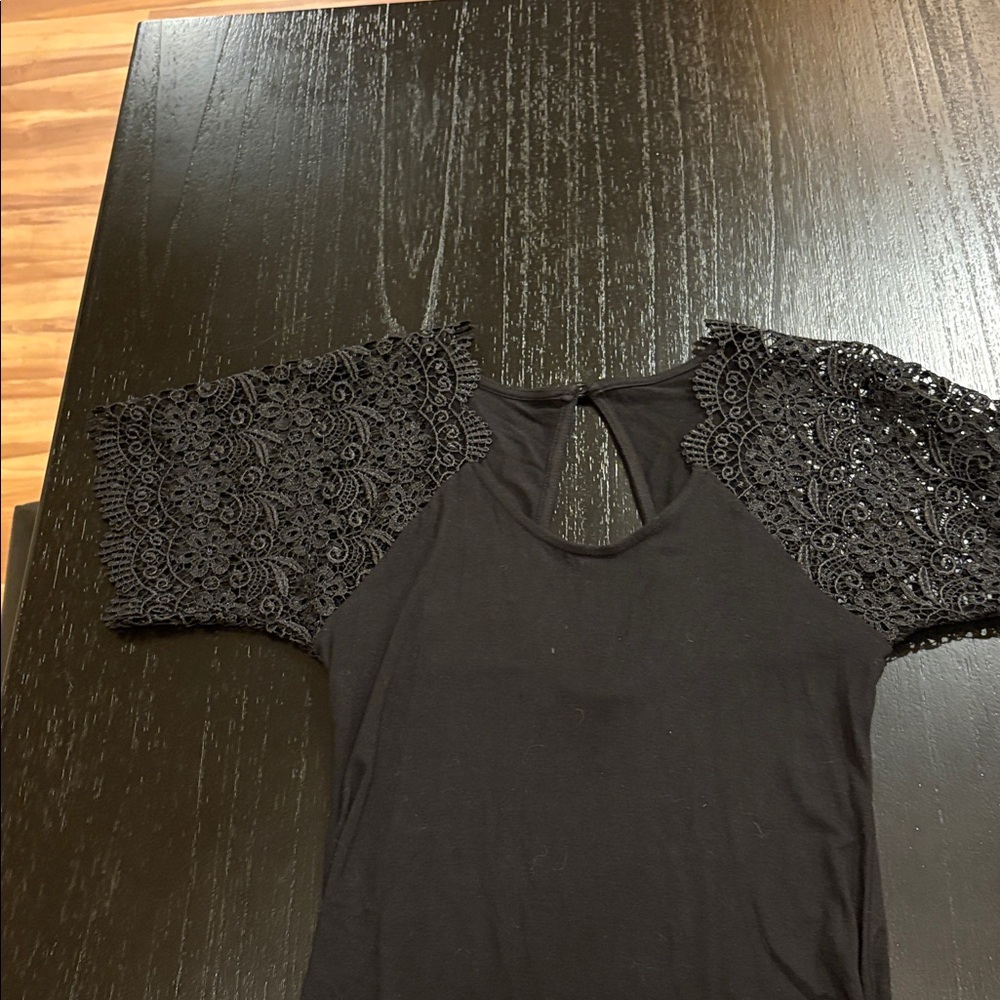 ASOS Jersey Knit Little Black Knee Length Dress Lace Detail Open Back Size 4 NWT